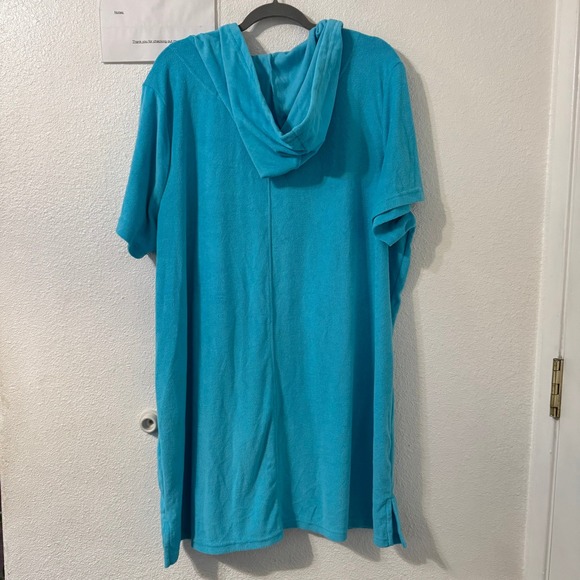 Swimsuits For All Terry Cloth Hooded Zip Front Swim Cover Up 22/24 Turquoise NWT - Picture 3 of 6